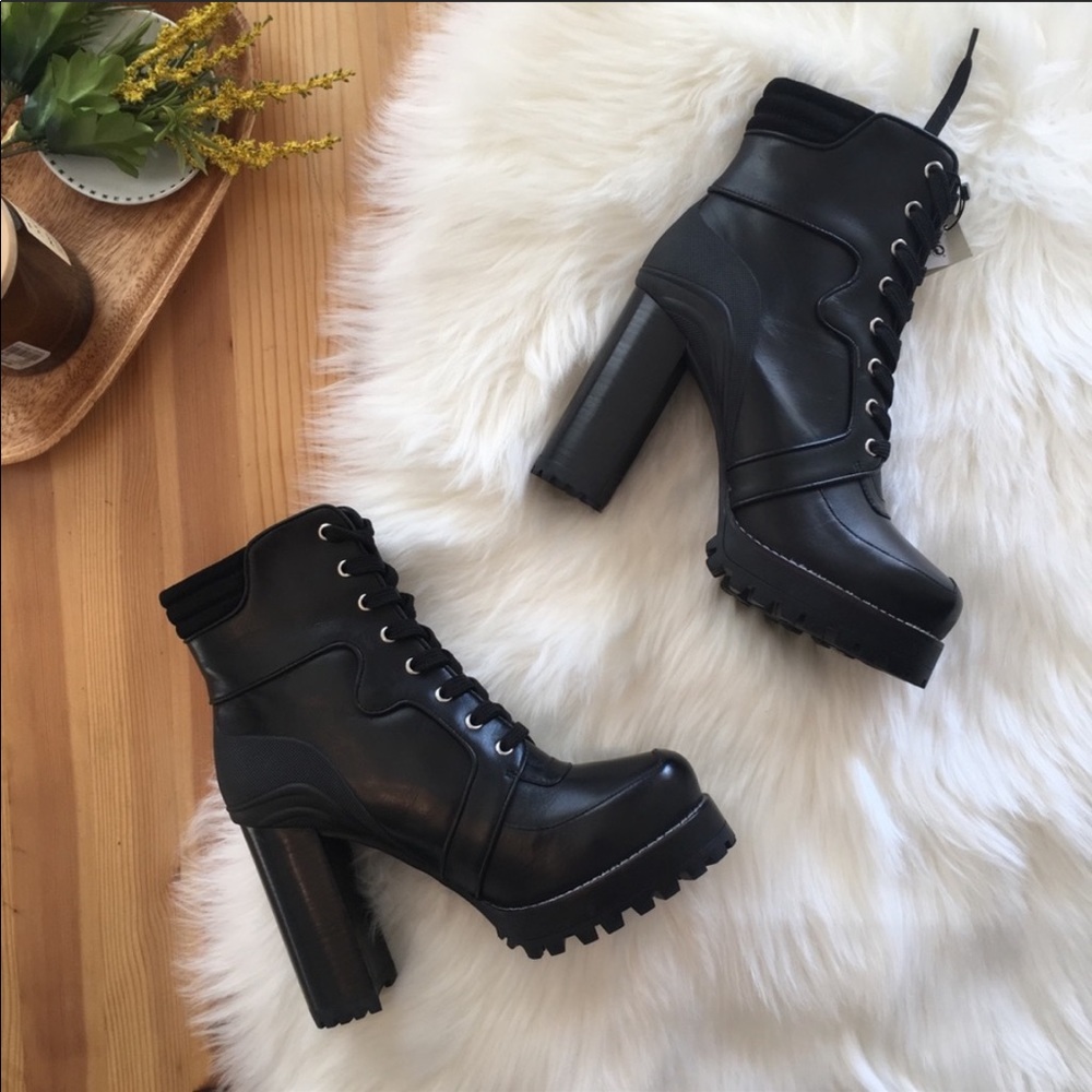 Zara Black Leather Track Sole Boots Size 38
